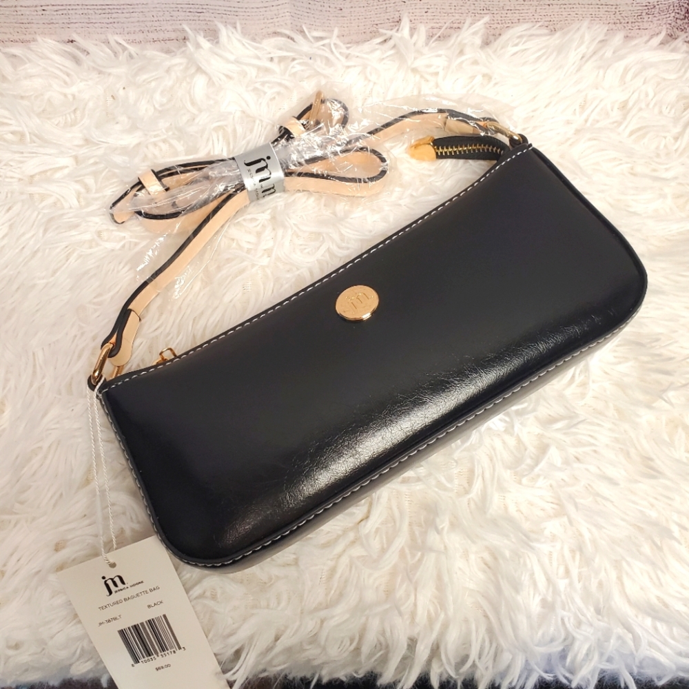 Jessica Moore Faux Leather Baguette Bag/Mini Purse Black NWT